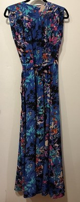 ゆみ Yumi Kim Swept Away Maxi Dress 100% Silk Blue Multi Floral Size