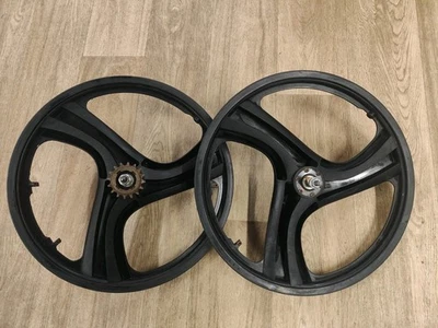 Black 3 Spoke BMX Mag Wheel Set - BMX Mags 20" - | GT Raleigh Skyway Hutch Haro - Image 1 of 2