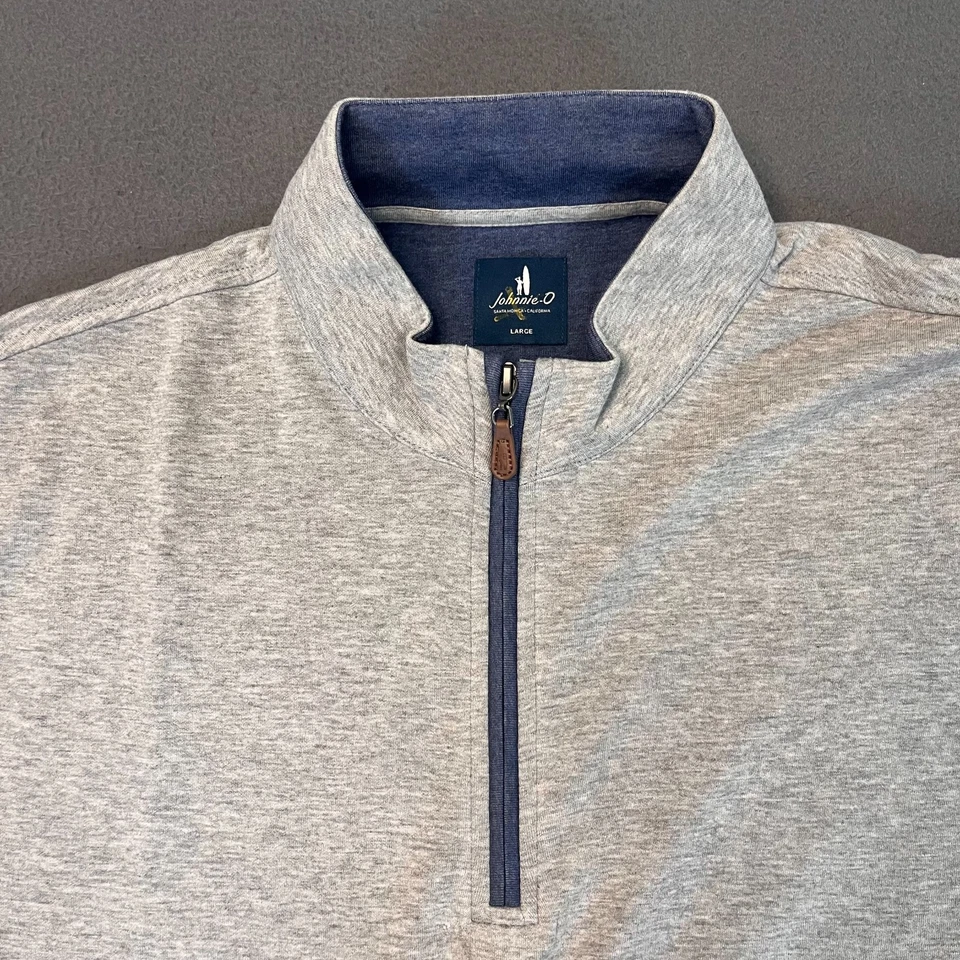 johnnie-O Mens Sz Lg Sully 1/4 Zip Pullover Light Gray Blue Wrinkle Resistant - Image 2 of 4