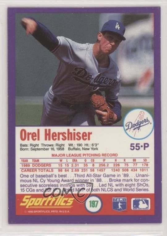 1990 Sportflics Orel Hershiser #197 - Image 2 of 2