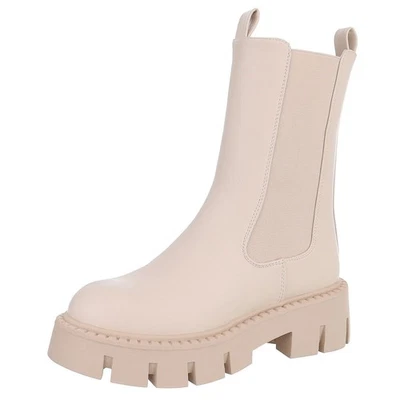 Used Look Damen Chelsea Boots mit Reißverschluss Ital-Design 8801 in Beige