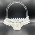Vintage Fenton Glass 6” White Basket Ruffled Coin Dot Opalescent Art