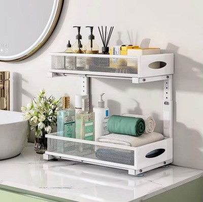 2-Tier Black Metal Under the Sink Organizer with Slide Out Storage Shelves