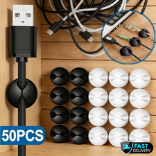 10-50 Cable Clips Tidy Cord Lead Organiser USB Charger Holder Drop Wholesale  