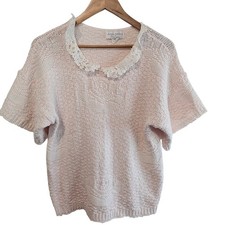 Vintage Lace Sweater Womens Large Pastel Pink 90s Glam Coquette Retro Cottage