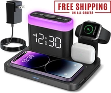 Wireless Charging Station,5 in 1 Multiple Charger Stand with Alarm Clock,7 Night