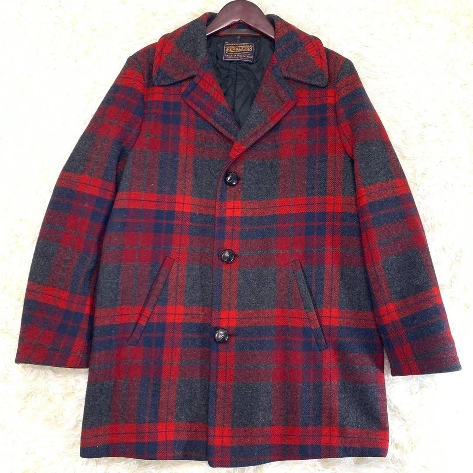 Veste Sur Mesure PENDLETON À Carreaux Taille L Rouge Et Noir Longueur 85cm - Photo 1/4