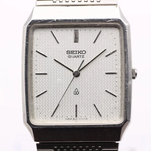 SEIKO 6030-5340 Quartz Men's Watch Vintage Silver Textured Dial Square Japan