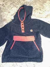 Carhartt Women's S Blue Fleece Pullover Hoodie Pink Trim Snap Front Hooded