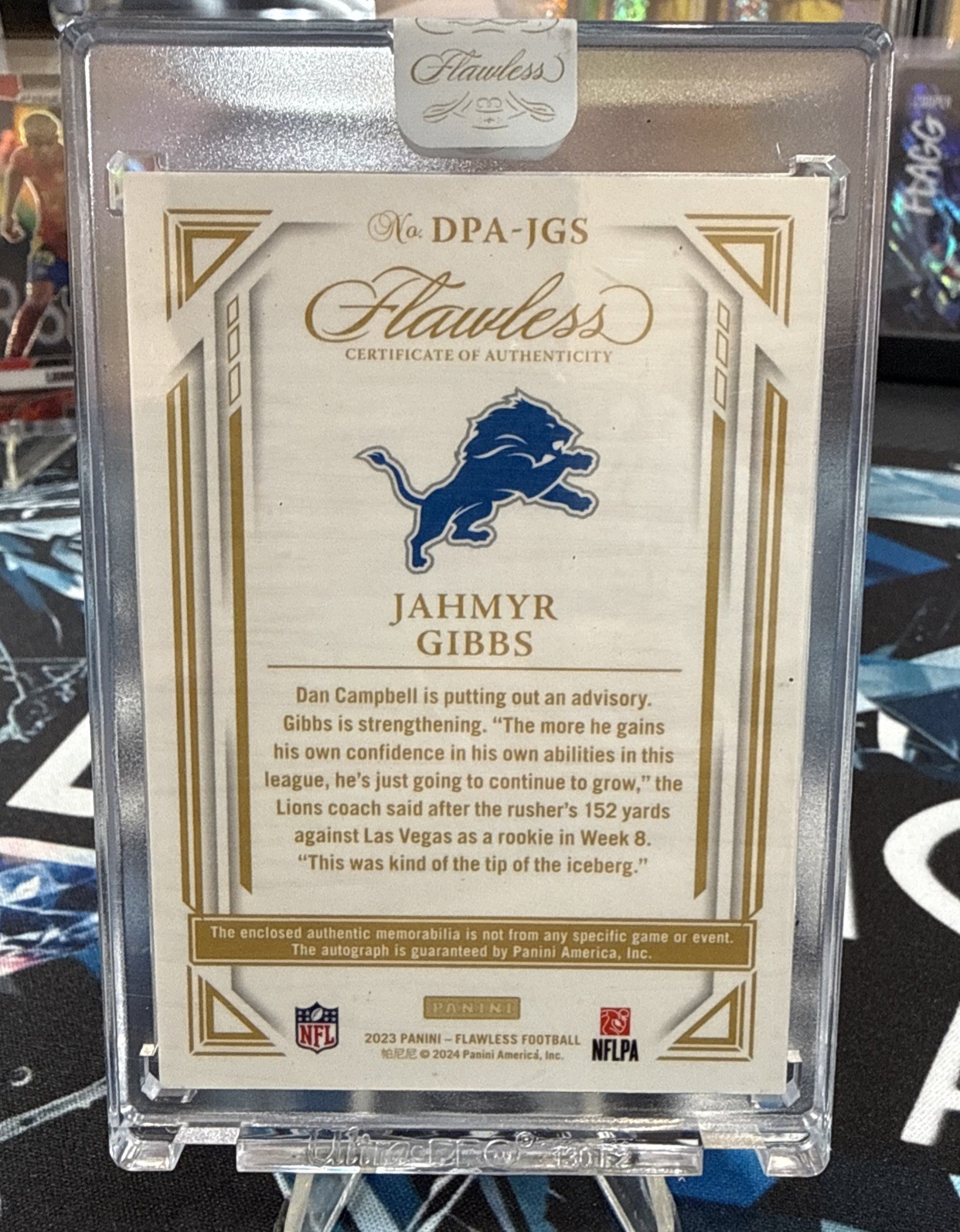 🔥2023 Panini Flawless Rookie Jahmyr Gibbs Dual Patch On Card Auto 2/6! Jersey # view 2