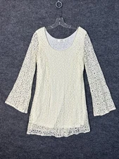 Umgee Womens Cream Lace Mini Dress Size Large Bell Sleeve Fairy Grunge Hippie