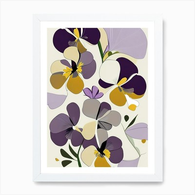 Pansy Wildflower Modern Muted Colou Framed Wall Art Poster Canvas Print Picture