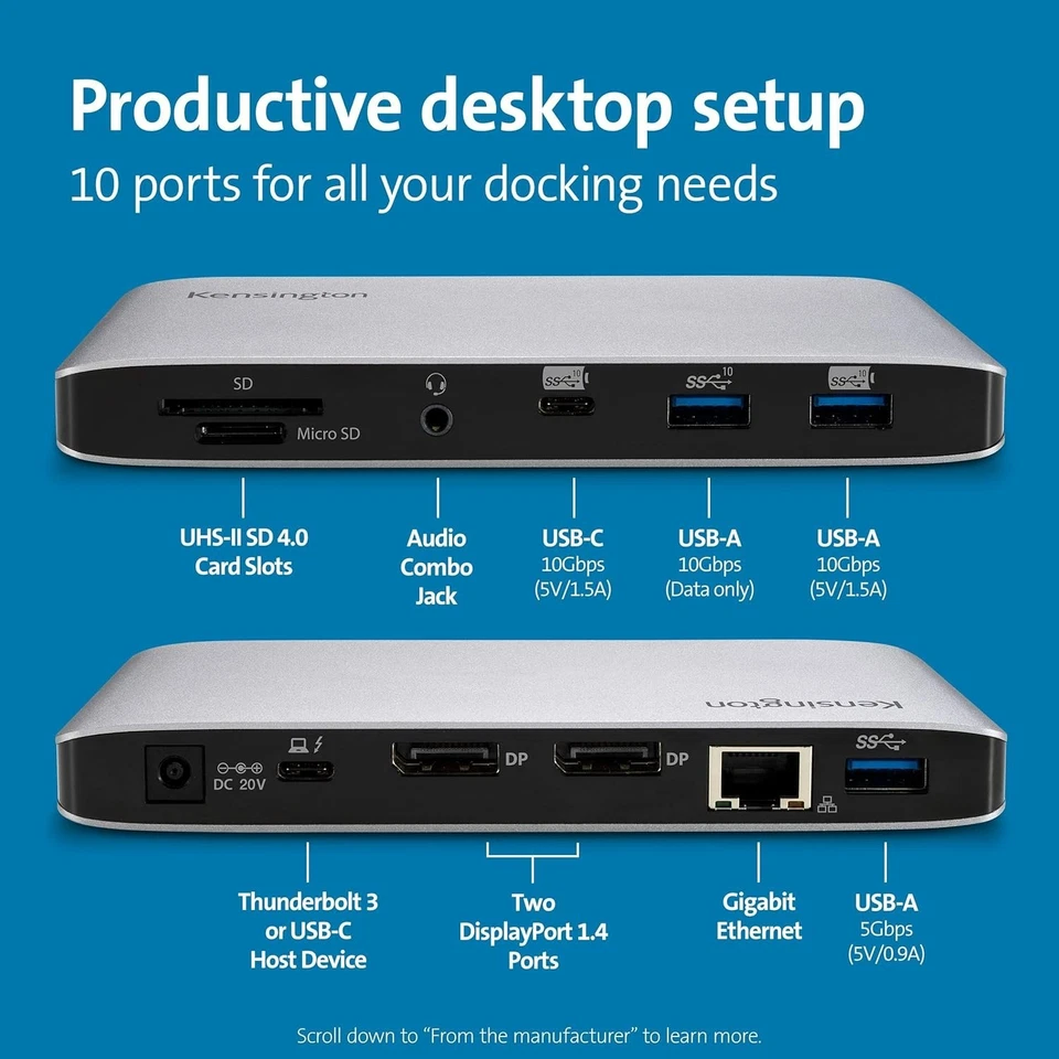 Kensington SD2500T Thunderbolt 3 and USB-C Docking Station Dual 4K 60W PD New - Image 4 of 4