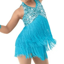 Weissman dance costume aqua blue sequin fringe flapper Little Brown Jug 10425 SC