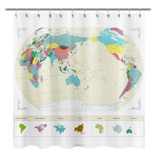 Fabric Shower Curtain, Map of The 71"W x 71"L Pack of 1 Updated World Map