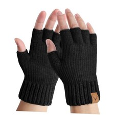 Fingerless Gloves Thermal Winter Gloves Warm Knitted Half Large Deer-black