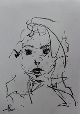 Little Girl Oil Pastel Drawing 12X8" MINIMALISM VIVEK MANDALIA Contemporary