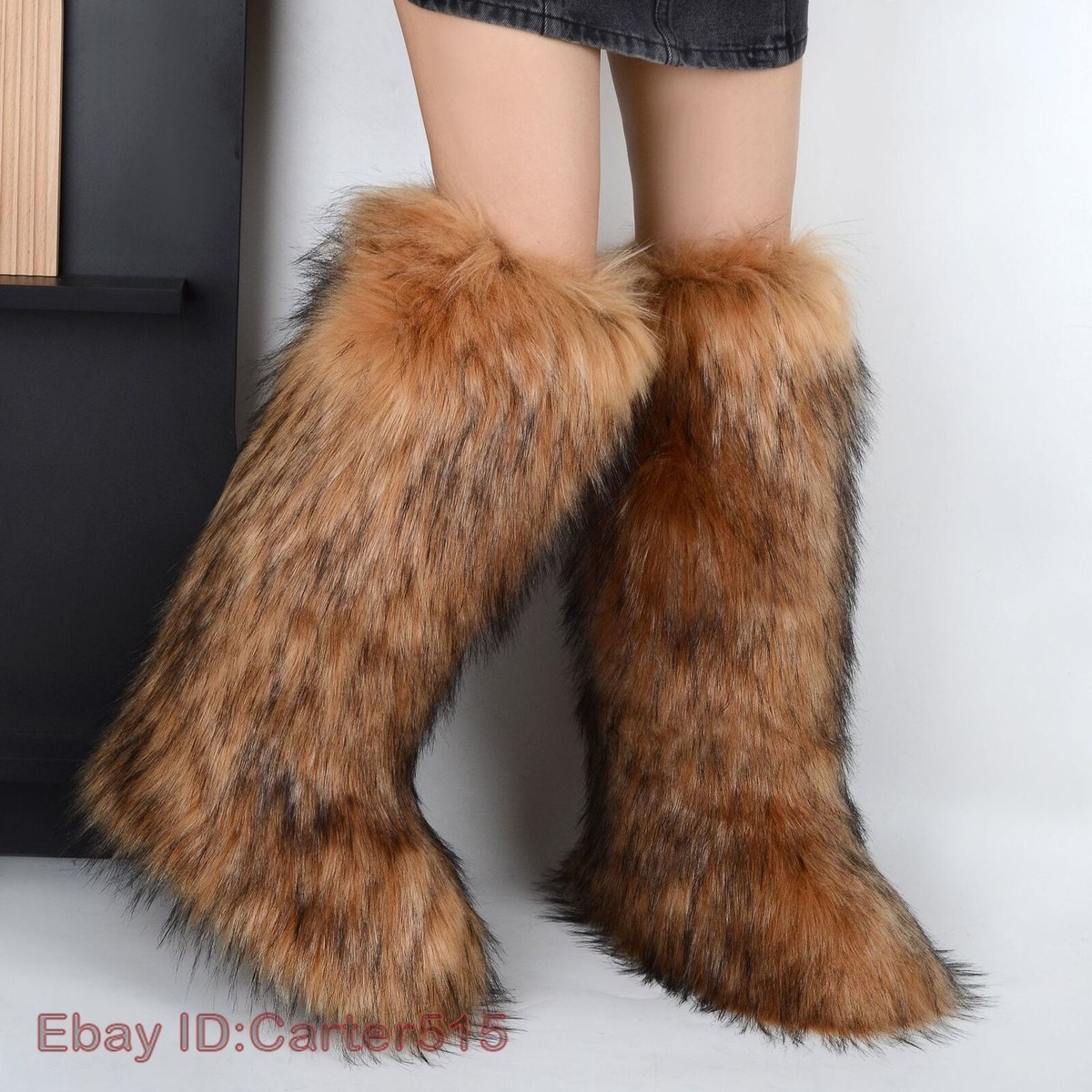 New Fur Boots Fur High Top Long Boots Womens Warm Thick 