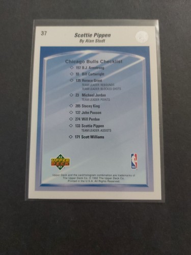 92-93 Upper Deck Scottie Pippen Checklist #37 Chicago Bulls - Picture 2 of 2