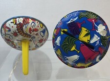 VINTAGE CLOWN Tin Litho Toy Noisemakers Clowns New Years Eve Rattle Bell Lot 2