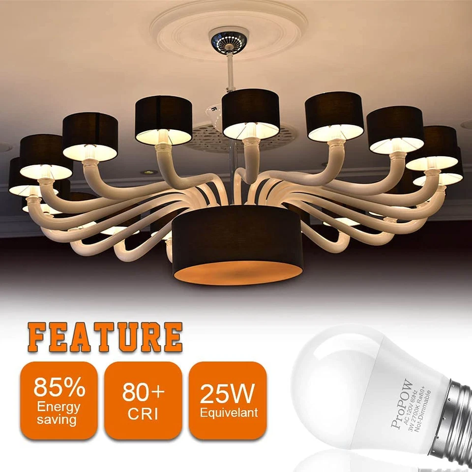 3W LED Bulb Equivalent 25 Watt Light Bulbs, A15 Soft White 2700K Energy Saving - Image 4 of 4
