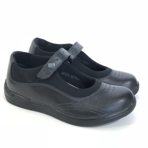 Drew Black Leather Mary Jane Rose Flat Diabetic Walking Shoes Comfort Sz 7.5 M - Picture 1 of 9