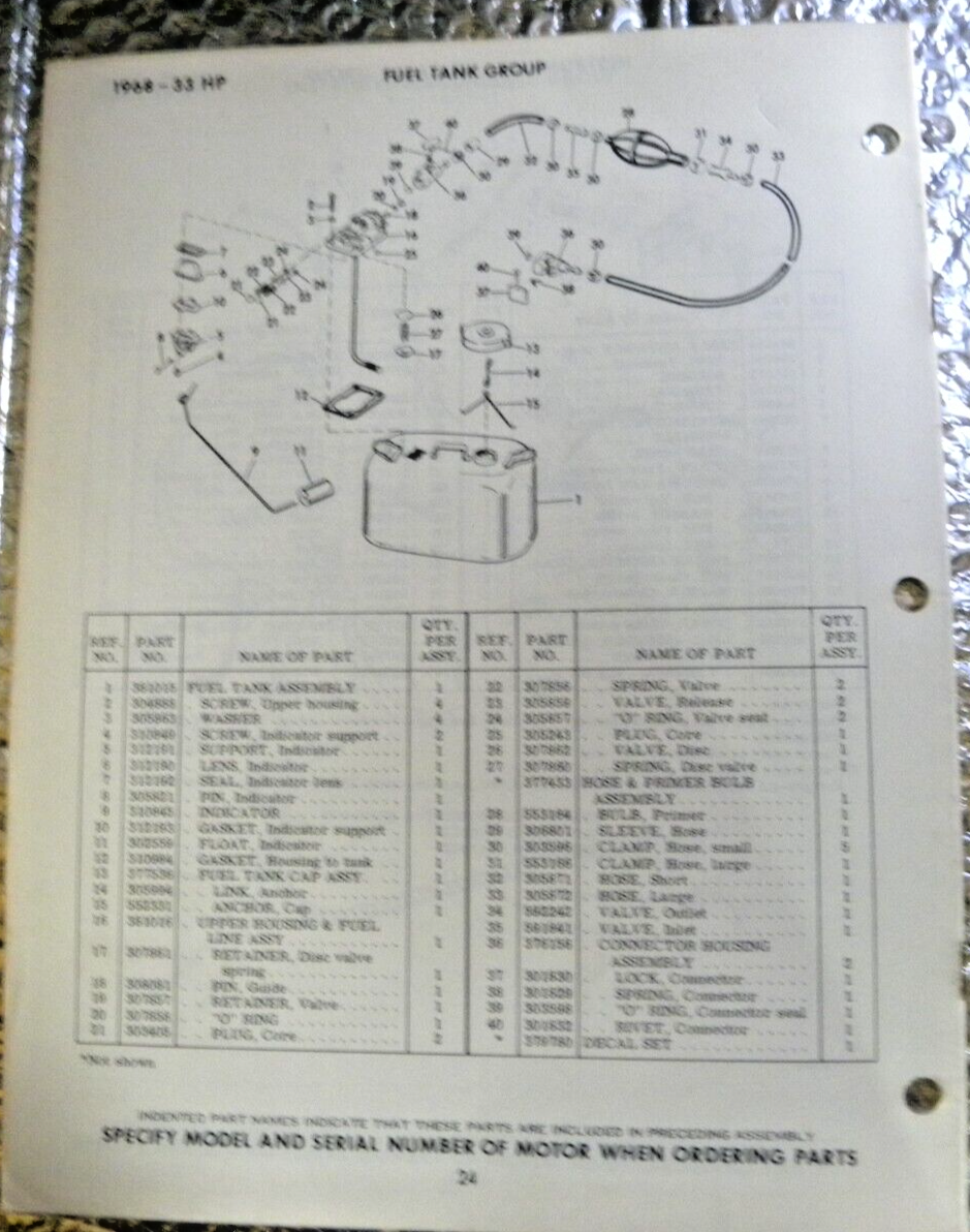 1968 Johnson Sea-Horse Outboard Parts Catalog 33HP RXE-16M REXL