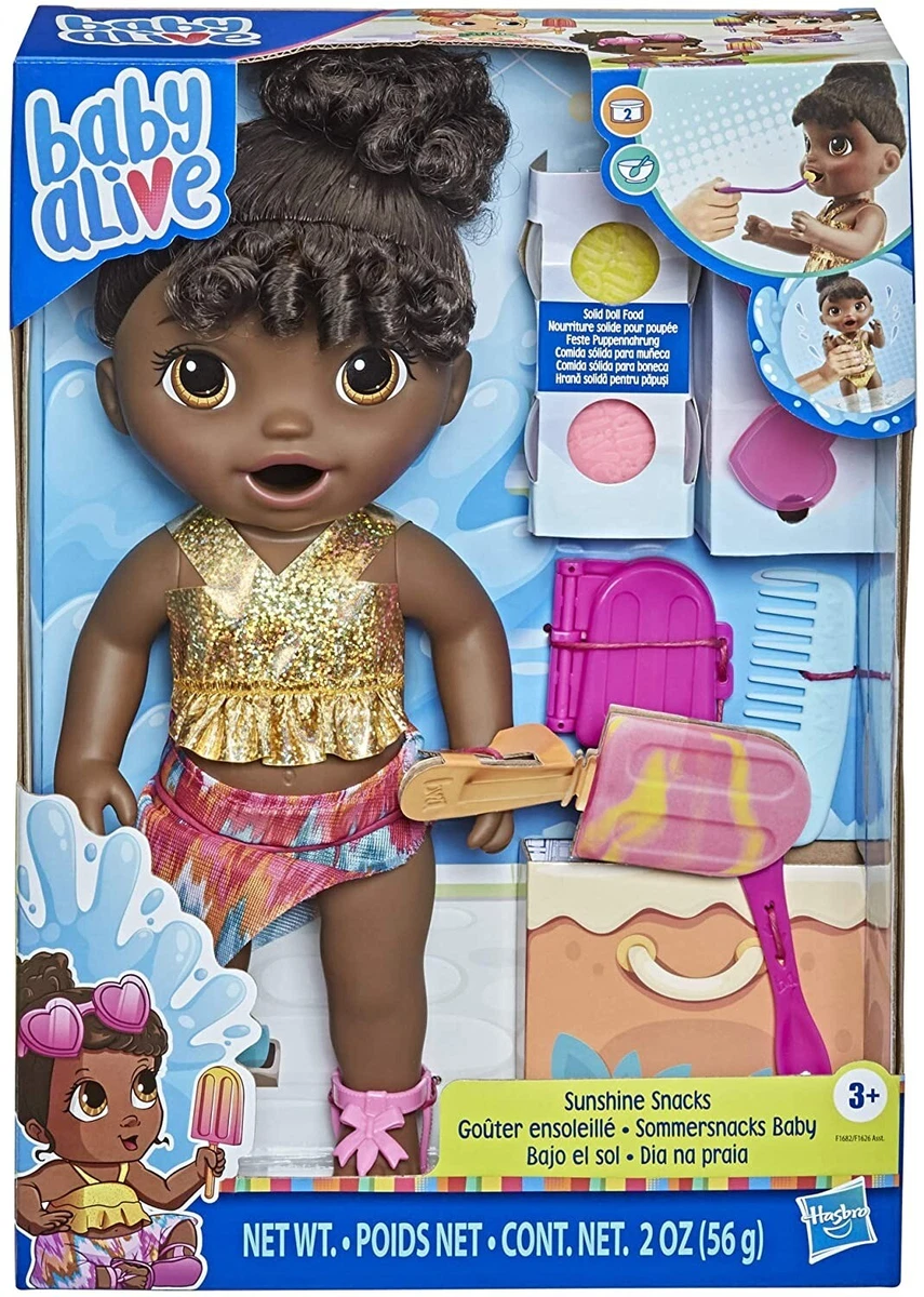 Baby Alive Sunshine Snacks - with Summer-Themed Doll Accessories - Black  Hair