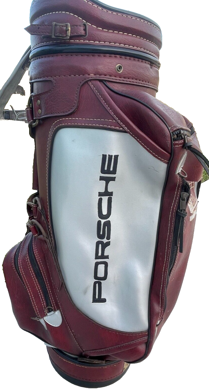 Vintage Porsche Belding Sports Red Leather Golf Bag 5 Pockets Luxury