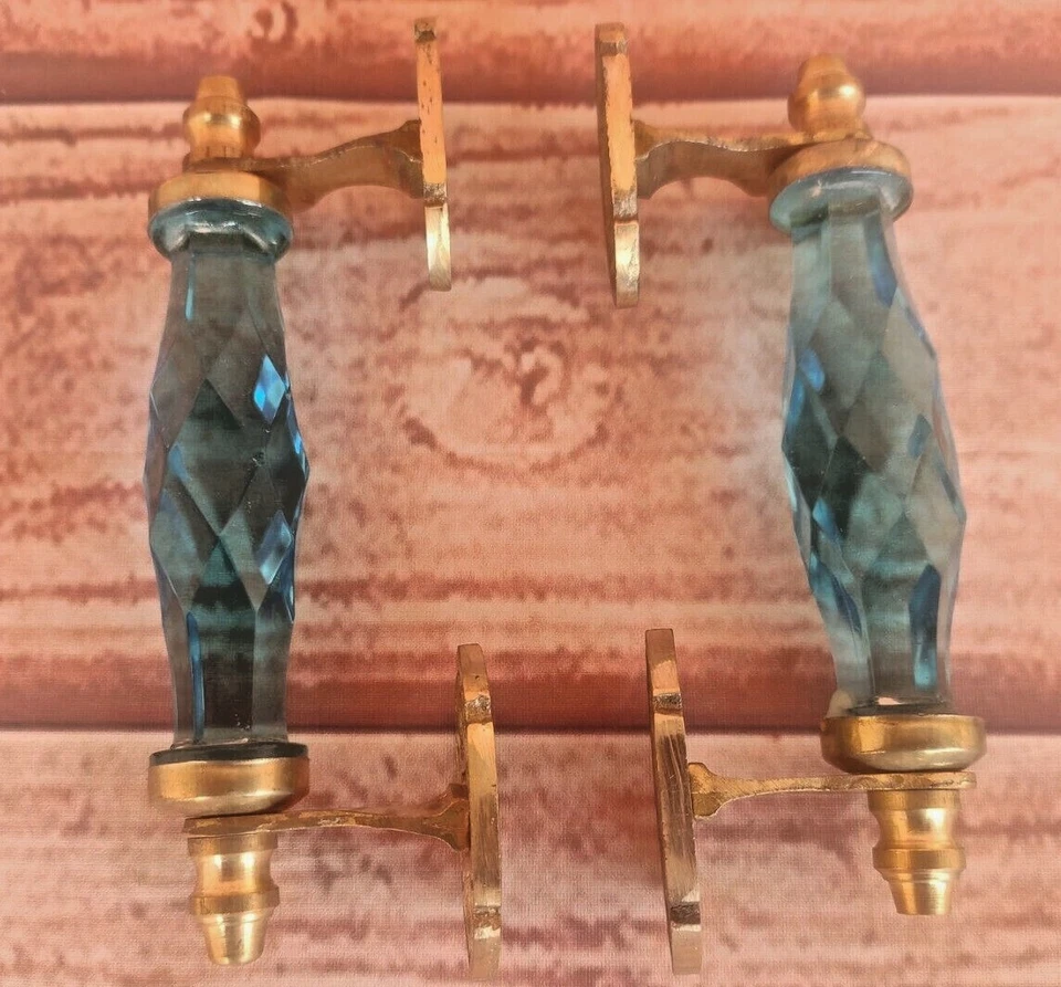 Ручка выдвижного ящика дверная выдвижная в винтажном стиле латунное синее викторианское хрустальное стекло 2 шт. - Изображение 3 из 4