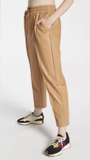 NWT Calia Faux Leather Pleather Pintuck Pant Tan Straight Leg High Rise Waist XS