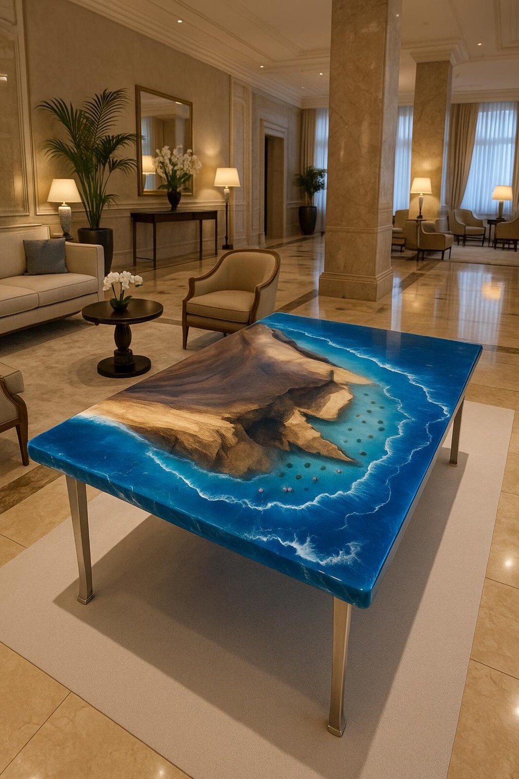 Ocean Epoxy Coffee Table – Handmade Resin Furniture, Beach House Decor Interior-image