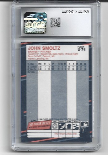 JOHN SMOLTZ AUTOGRAPHED ROOKIE CARD 1988 FLEER UPDATE #U74, JSA GRADED GEM MT 10 - Picture 2 of 2