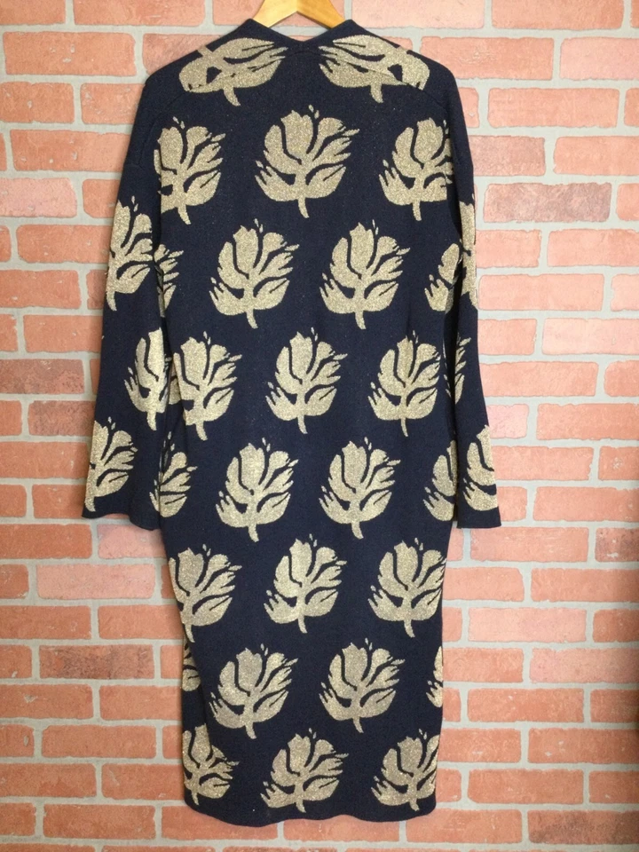 Demylee Remi пальто женщин длинный кардиган свитер XS золото металлический жаккард - Изображение 3 из 4