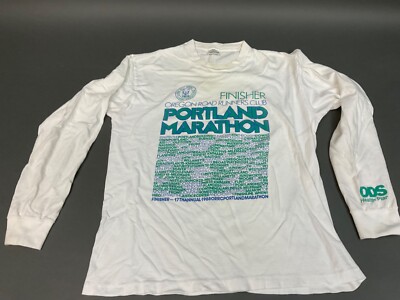 Vintage 1988 Portland Marathon Running Tee Shirt 90s White Long Sleeve Belton 