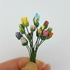 15 Miniature Roses Bud Close Flowers wired stem Assorted Color Mulberry Paper