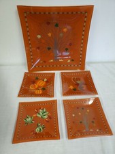 FUSED ART GLASS SQUARE PLATES/ PLATTER (5) HARVEST SPICE DESIGN IMPORTS AUTUMN