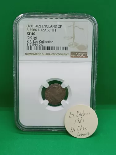 Ex Baldwin 1601 England Elizabeth I Halfgroat Two pence 2 Penny NGC XF40 S2586