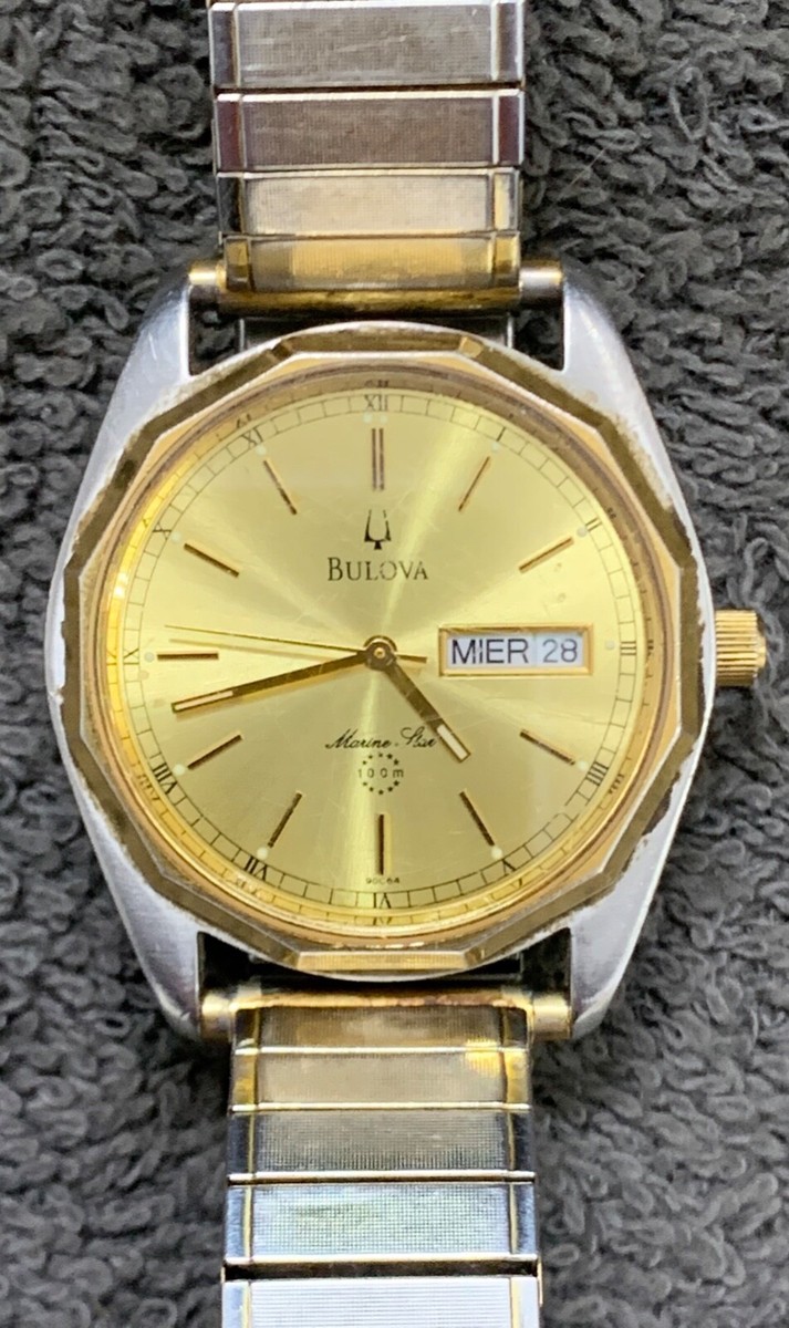 02' Vintage Bulova Marine Star Day Date, Stainless Gold Jubilee