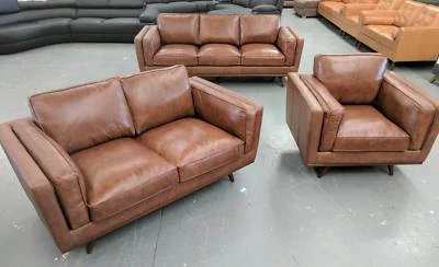 Mayfair Genuine Leather Sofa Set Tan And Black Available