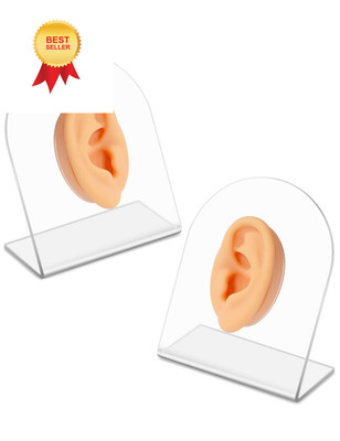 2 Pcs Soft Silicone Ear Model with Acrylic Stand, Left and Right Mediums 