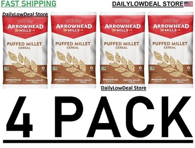 4 PACK Arrowhead Mills Puffed Millet Cereal, Non-GMO & Vegan, 6 oz (Total 24 oz)