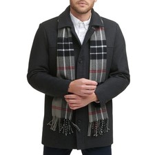 Dockers Men's Weston Wool Blend Coat with Scarf, Charcoal, Small Regular