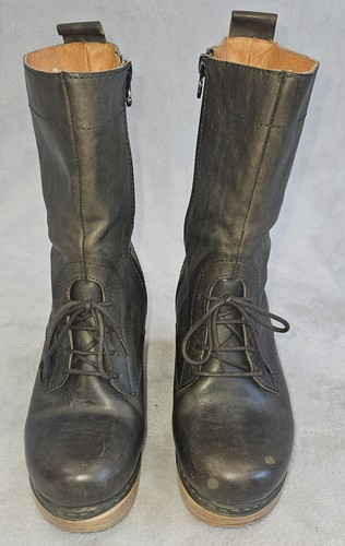 Calou Stockholm Greta Gray Leather Clog Boots Lace Up Boho Scandi Size 38 7.5