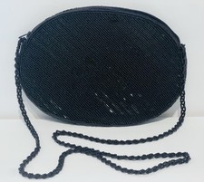 Vintage Black Beaded Zipper Purse Evening Bag