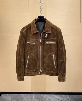 Men Brown Jacket Suede Leather Custom Made Lambskin Leather Motorcycle Handmade