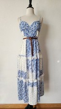 New Anthro Maxi Dress Size Small White Blue Floral Cottage Coquette Love