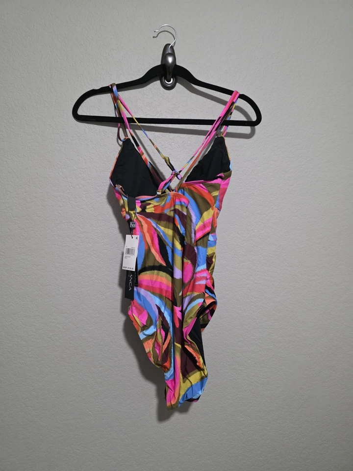 La Blanca Tropic Waves Underwire Lace Up One-Piece Swimsuit Sz 10 plunge NEW - Image 4 of 4