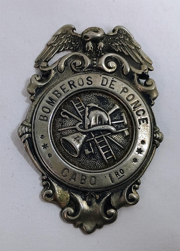 Vintage Obsolete Bomberos De Ponce Cabo Puerto Rico Fire Badge Firefighter