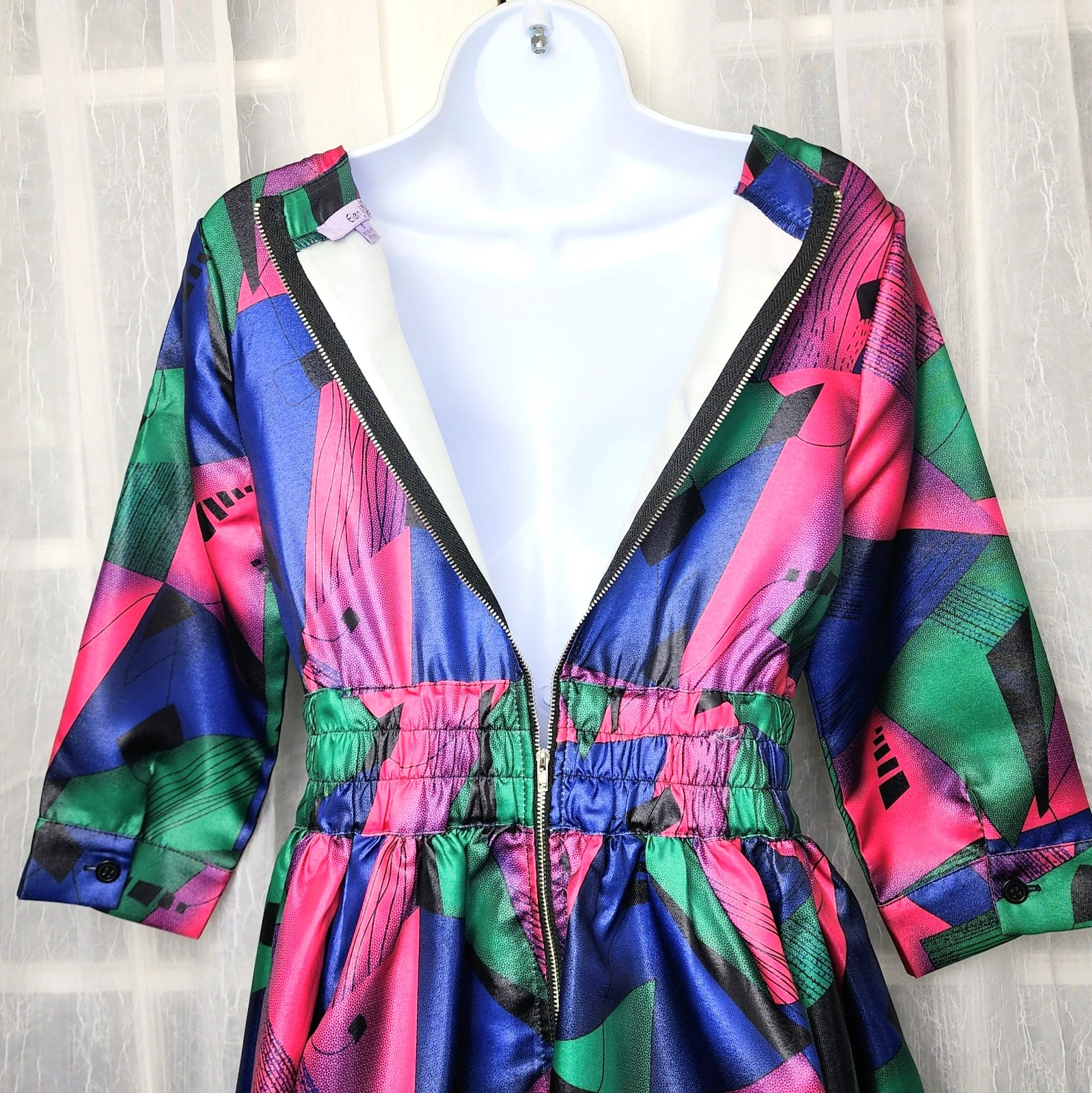 VETEMENTS Abito Midi Eien Tg S Astratto Blu Rosa Geometrico Artistico Maximalista Dopamina